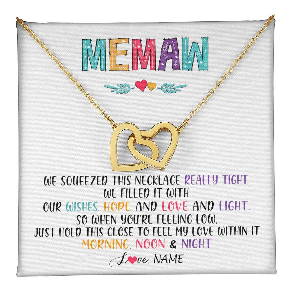 Interlocking Hearts Necklace 18K Yellow Gold Finish | 1 | Personalized To My Memaw Necklace From Grandkids Granddaughter We Squeezed This Necklace Memaw Birthday Mothers Day Jewelry Customized Gift Box Message Card | siriusteestore