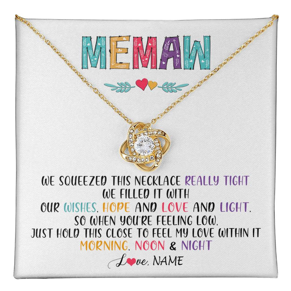 Love Knot Necklace 18K Yellow Gold Finish | 1 | Personalized To My Memaw Necklace From Grandkids Granddaughter We Squeezed This Necklace Memaw Birthday Mothers Day Jewelry Customized Gift Box Message Card | siriusteestore