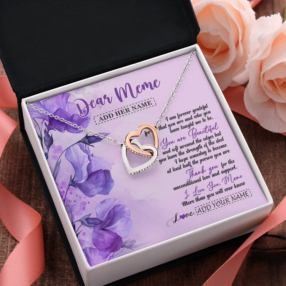 Interlocking Hearts Necklace Stainless Steel & Rose Gold Finish | 2 | Personalized To My Meme Gifts From Granddaughter Necklace Flower You Are Beautiful Gifts For Meme Mothers Day Birthday Christmas Custom Gift Box Message Card | siriusteestore.myshopify