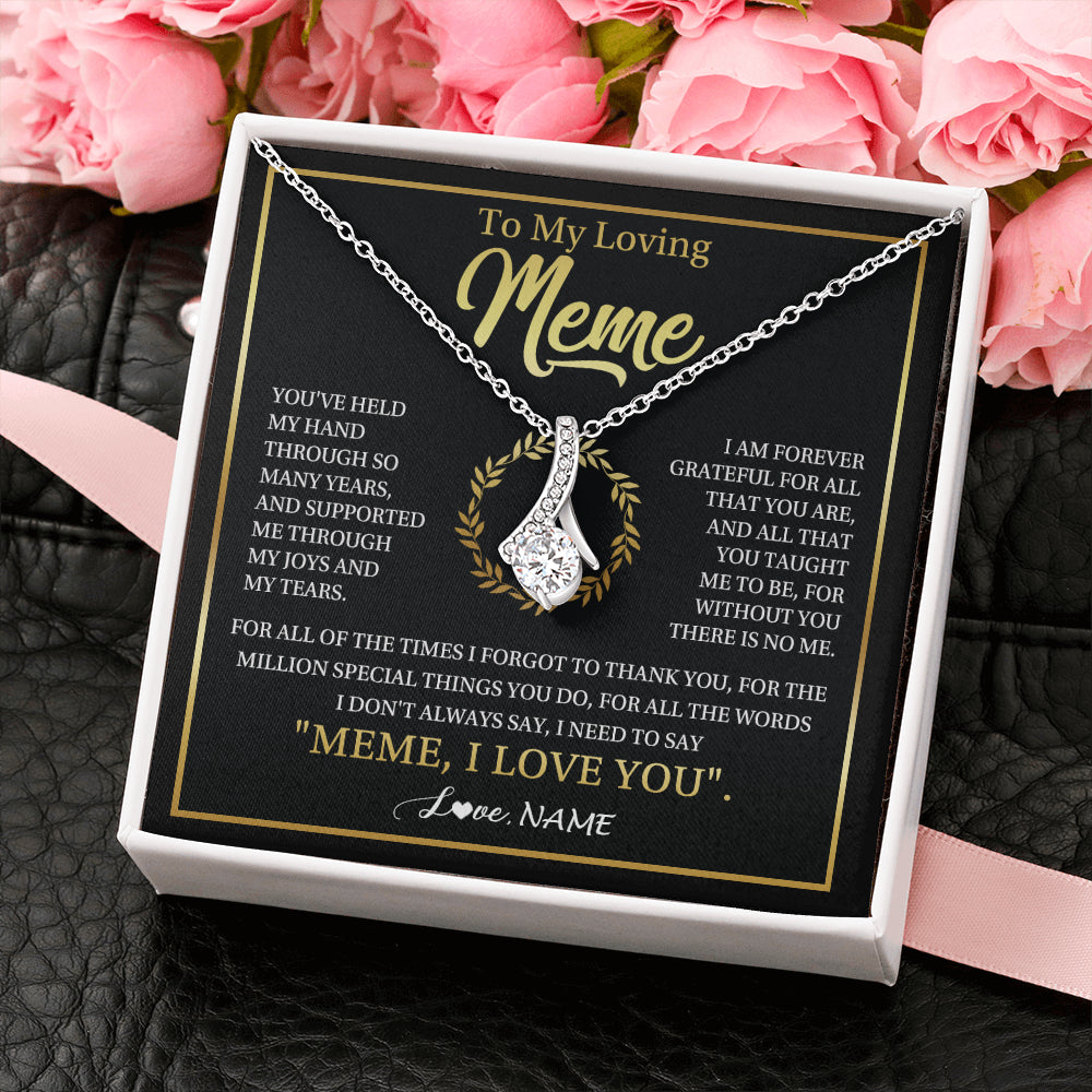 Alluring Beauty Necklace 14K White Gold Finish | 2 | Personalized To My Meme Gifts Necklace From Granddaughter Grandson Grateful Thank You Meme Birthday Mothers Day Christmas Customized Gift Box Message Card | siriusteestore
