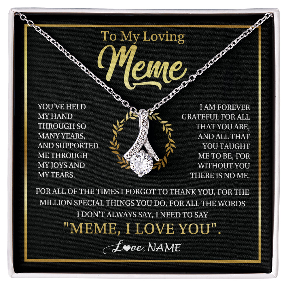 Alluring Beauty Necklace 14K White Gold Finish | 1 | Personalized To My Meme Gifts Necklace From Granddaughter Grandson Grateful Thank You Meme Birthday Mothers Day Christmas Customized Gift Box Message Card | siriusteestore