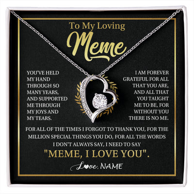 Forever Love Necklace 14K White Gold Finish | 1 | Personalized To My Meme Gifts Necklace From Granddaughter Grandson Grateful Thank You Meme Birthday Mothers Day Christmas Customized Gift Box Message Card | siriusteestore