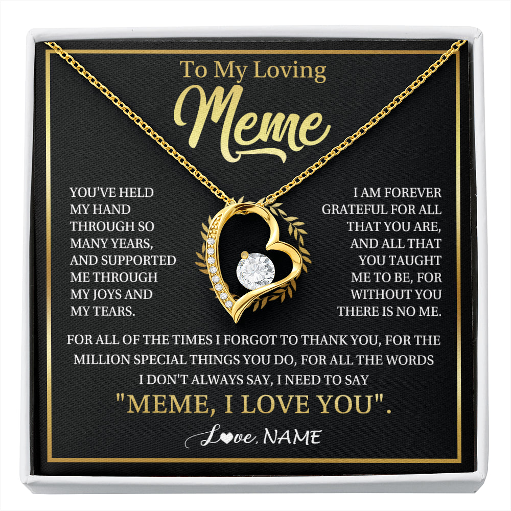 Forever Love Necklace 18K Yellow Gold Finish | 1 | Personalized To My Meme Gifts Necklace From Granddaughter Grandson Grateful Thank You Meme Birthday Mothers Day Christmas Customized Gift Box Message Card | siriusteestore
