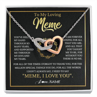 Interlocking Hearts Necklace Stainless Steel & Rose Gold Finish | 1 | Personalized To My Meme Gifts Necklace From Granddaughter Grandson Grateful Thank You Meme Birthday Mothers Day Christmas Customized Gift Box Message Card | siriusteestore