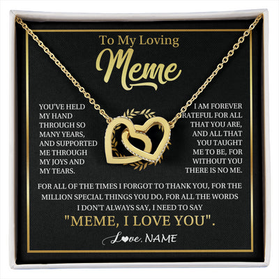 Interlocking Hearts Necklace 18K Yellow Gold Finish | 1 | Personalized To My Meme Gifts Necklace From Granddaughter Grandson Grateful Thank You Meme Birthday Mothers Day Christmas Customized Gift Box Message Card | siriusteestore