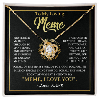 Love Knot Necklace 18K Yellow Gold Finish | 1 | Personalized To My Meme Gifts Necklace From Granddaughter Grandson Grateful Thank You Meme Birthday Mothers Day Christmas Customized Gift Box Message Card | siriusteestore