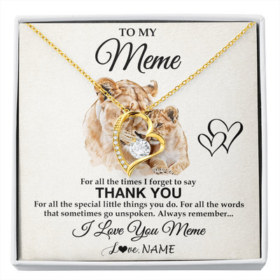 Forever Love Necklace 18K Yellow Gold Finish | 1 | Personalized To My Meme Necklace From Granddaughter Thank You Lion Meme Gift For Mothers Day Birthday Gift Christmas For Meme Customized Gift Box Message Card | siriusteestore