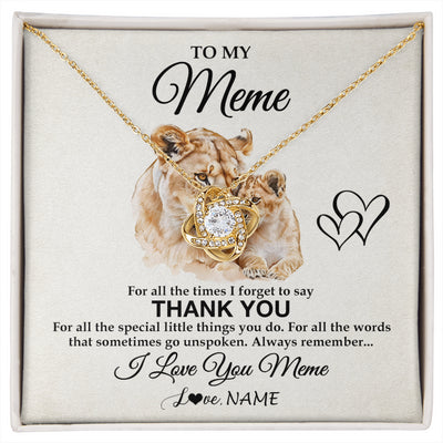 Love Knot Necklace 18K Yellow Gold Finish | 1 | Personalized To My Meme Necklace From Granddaughter Thank You Lion Meme Gift For Mothers Day Birthday Gift Christmas For Meme Customized Gift Box Message Card | siriusteestore