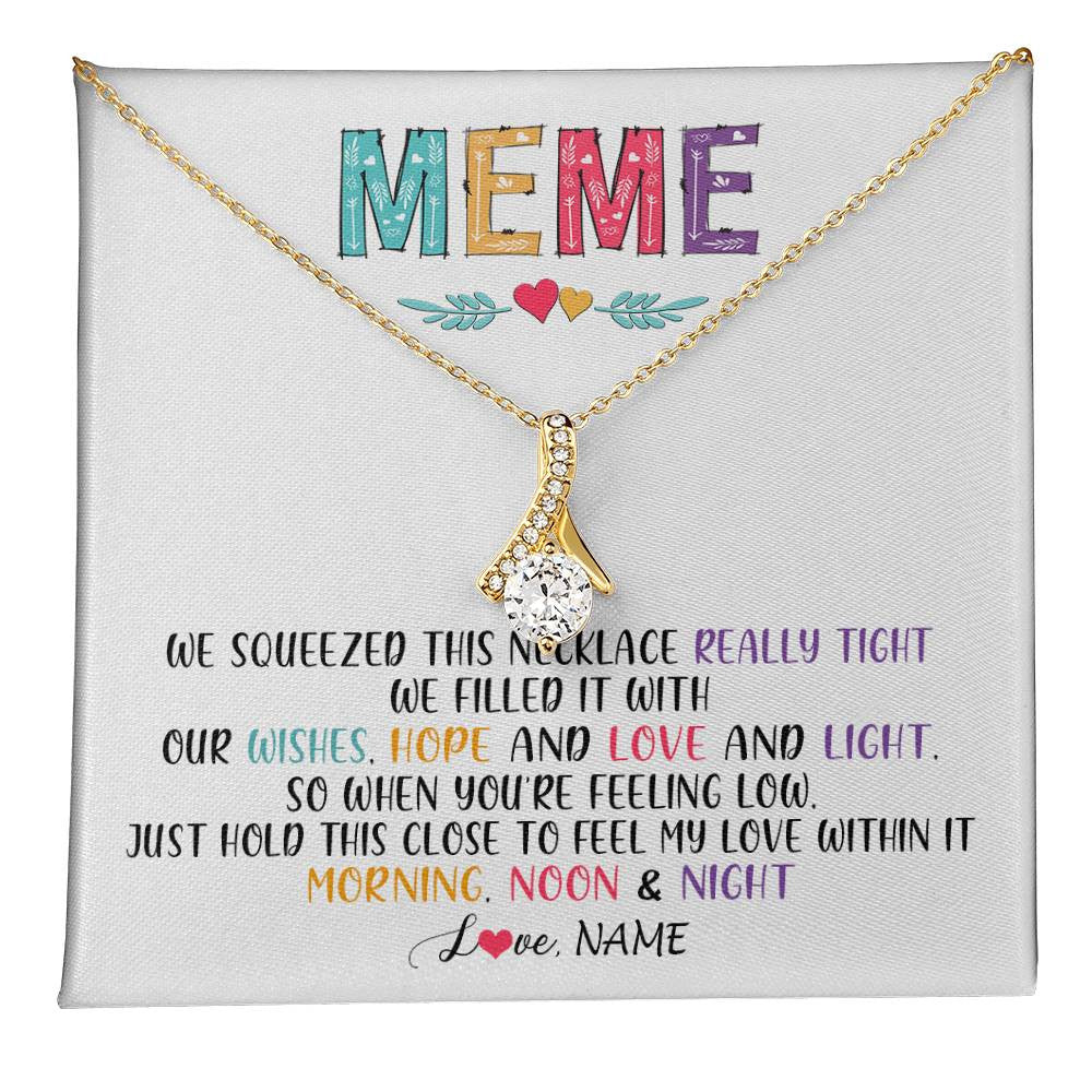 Alluring Beauty Necklace 18K Yellow Gold Finish | 1 | Personalized To My Meme Necklace From Grandkids Granddaughter We Squeezed This Necklace Meme Birthday Mothers Day Christmas Customized Gift Box Message Card | siriusteestore