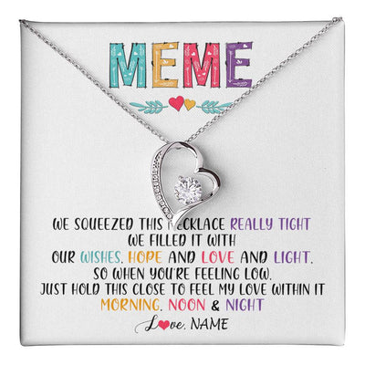 Forever Love Necklace 14K White Gold Finish | 1 | Personalized To My Meme Necklace From Grandkids Granddaughter We Squeezed This Necklace Meme Birthday Mothers Day Christmas Customized Gift Box Message Card | siriusteestore
