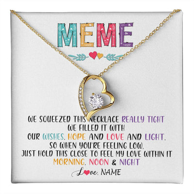 Forever Love Necklace 18K Yellow Gold Finish | 1 | Personalized To My Meme Necklace From Grandkids Granddaughter We Squeezed This Necklace Meme Birthday Mothers Day Christmas Customized Gift Box Message Card | siriusteestore