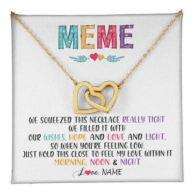 Interlocking Hearts Necklace 18K Yellow Gold Finish | 1 | Personalized To My Meme Necklace From Grandkids Granddaughter We Squeezed This Necklace Meme Birthday Mothers Day Christmas Customized Gift Box Message Card | siriusteestore