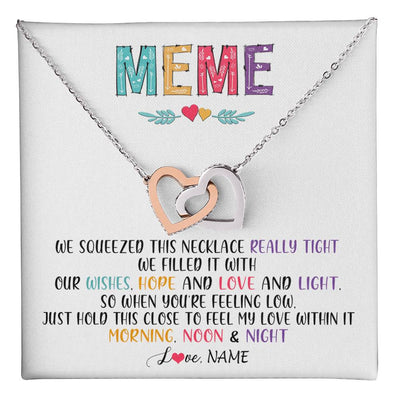 Interlocking Hearts Necklace Stainless Steel & Rose Gold Finish | 1 | Personalized To My Meme Necklace From Grandkids Granddaughter We Squeezed This Necklace Meme Birthday Mothers Day Christmas Customized Gift Box Message Card | siriusteestore