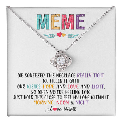 Love Knot Necklace 14K White Gold Finish | 1 | Personalized To My Meme Necklace From Grandkids Granddaughter We Squeezed This Necklace Meme Birthday Mothers Day Christmas Customized Gift Box Message Card | siriusteestore