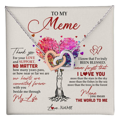 Interlocking Hearts Necklace Stainless Steel & Rose Gold Finish | 1 | Personalized To My Meme Necklace From Grandkids Never Forget That I Love You You Mean The World Meme Birthday Mothers Day Christmas Customized Gift Box Message Card | siriusteestore