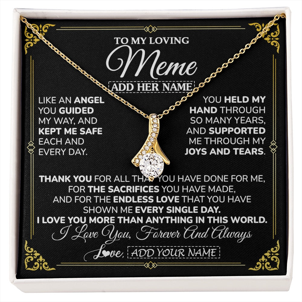 Alluring Beauty Necklace 18K Yellow Gold Finish | 1 | Personalized To My Meme Necklace Gifts Meaningful Gift To Meme From Granddaughter Without You There Is No Me Mothers Day Birthday Custom Gift Box Message Card | https://siriusteestore.