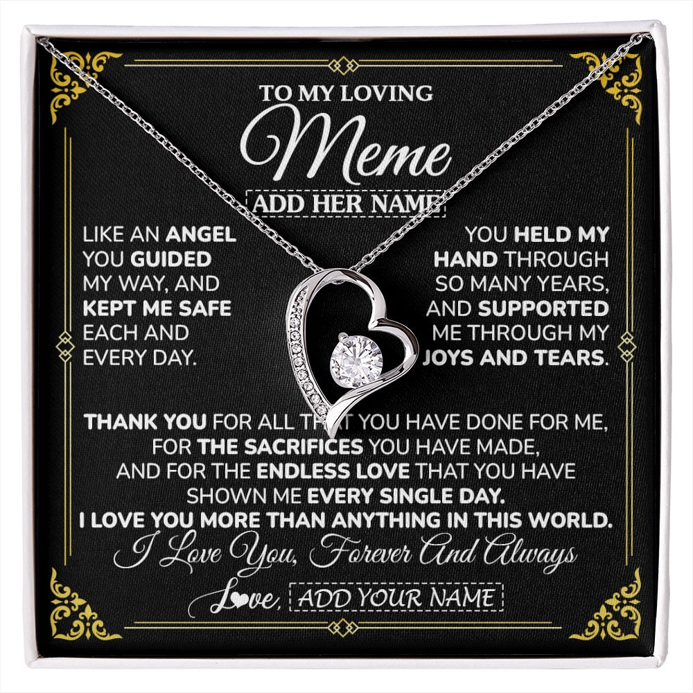 Forever Love Necklace 14K White Gold Finish | 1 | Personalized To My Meme Necklace Gifts Meaningful Gift To Meme From Granddaughter Without You There Is No Me Mothers Day Birthday Custom Gift Box Message Card | https://siriusteestore.