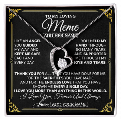 Forever Love Necklace 14K White Gold Finish | 1 | Personalized To My Meme Necklace Gifts Meaningful Gift To Meme From Granddaughter Without You There Is No Me Mothers Day Birthday Custom Gift Box Message Card | https://siriusteestore.