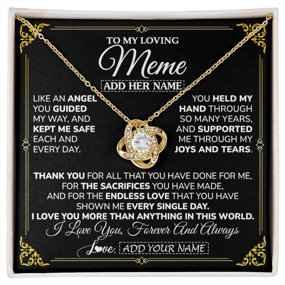 Love Knot Necklace 18K Yellow Gold Finish | 1 | Personalized To My Meme Necklace Gifts Meaningful Gift To Meme From Granddaughter Without You There Is No Me Mothers Day Birthday Custom Gift Box Message Card | https://siriusteestore.
