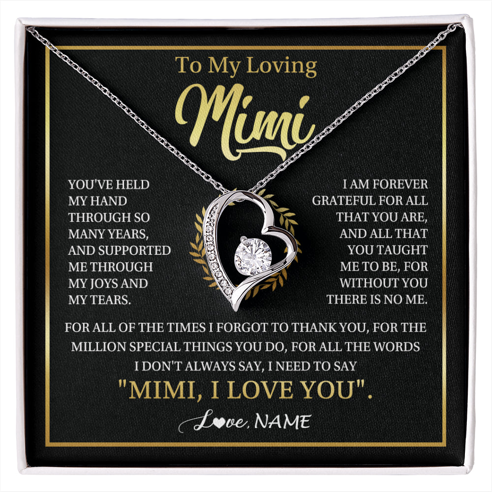 Forever Love Necklace 14K White Gold Finish | 1 | Personalized To My Mimi Gifts Necklace From Granddaughter Grandson Grateful Thank You Mimi Birthday Mothers Day Christmas Customized Gift Box Message Card | siriusteestore