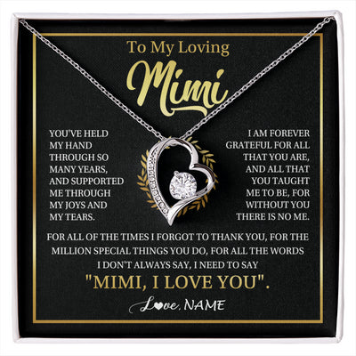 Forever Love Necklace 14K White Gold Finish | 1 | Personalized To My Mimi Gifts Necklace From Granddaughter Grandson Grateful Thank You Mimi Birthday Mothers Day Christmas Customized Gift Box Message Card | siriusteestore