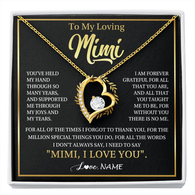 Forever Love Necklace 18K Yellow Gold Finish | 1 | Personalized To My Mimi Gifts Necklace From Granddaughter Grandson Grateful Thank You Mimi Birthday Mothers Day Christmas Customized Gift Box Message Card | siriusteestore
