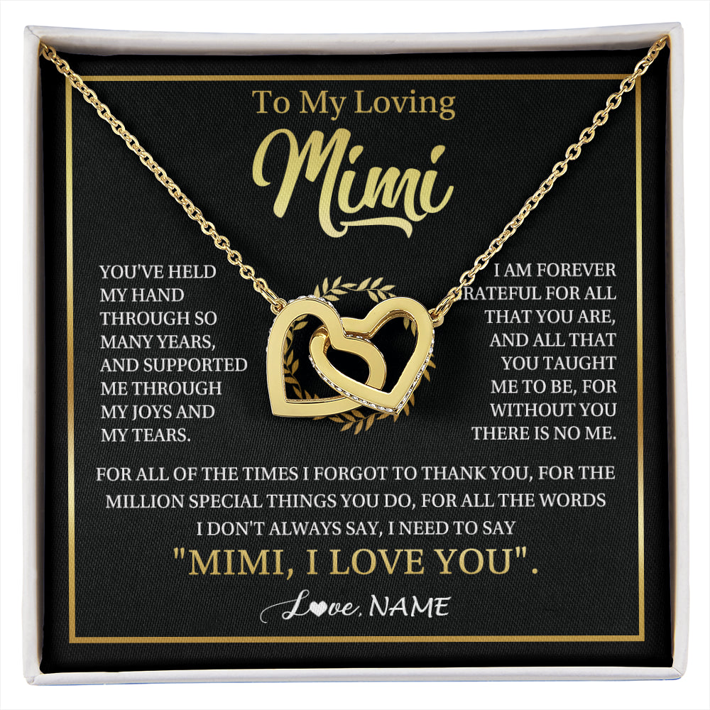 Interlocking Hearts Necklace 18K Yellow Gold Finish | 1 | Personalized To My Mimi Gifts Necklace From Granddaughter Grandson Grateful Thank You Mimi Birthday Mothers Day Christmas Customized Gift Box Message Card | siriusteestore