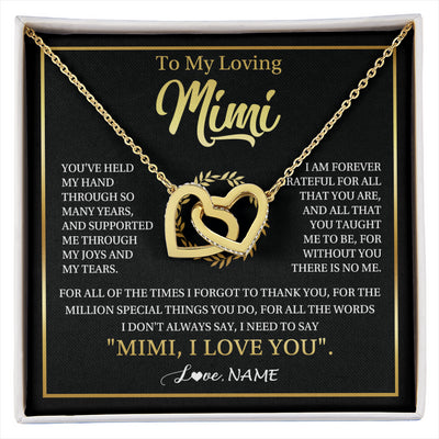 Interlocking Hearts Necklace 18K Yellow Gold Finish | 1 | Personalized To My Mimi Gifts Necklace From Granddaughter Grandson Grateful Thank You Mimi Birthday Mothers Day Christmas Customized Gift Box Message Card | siriusteestore