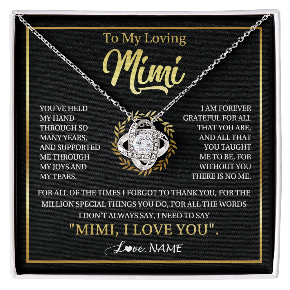 Love Knot Necklace 14K White Gold Finish | 1 | Personalized To My Mimi Gifts Necklace From Granddaughter Grandson Grateful Thank You Mimi Birthday Mothers Day Christmas Customized Gift Box Message Card | siriusteestore