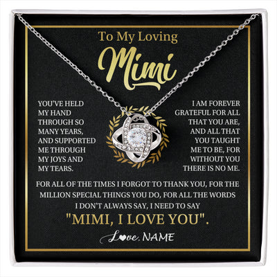 Love Knot Necklace 14K White Gold Finish | 1 | Personalized To My Mimi Gifts Necklace From Granddaughter Grandson Grateful Thank You Mimi Birthday Mothers Day Christmas Customized Gift Box Message Card | siriusteestore