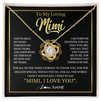Love Knot Necklace 18K Yellow Gold Finish | 1 | Personalized To My Mimi Gifts Necklace From Granddaughter Grandson Grateful Thank You Mimi Birthday Mothers Day Christmas Customized Gift Box Message Card | siriusteestore