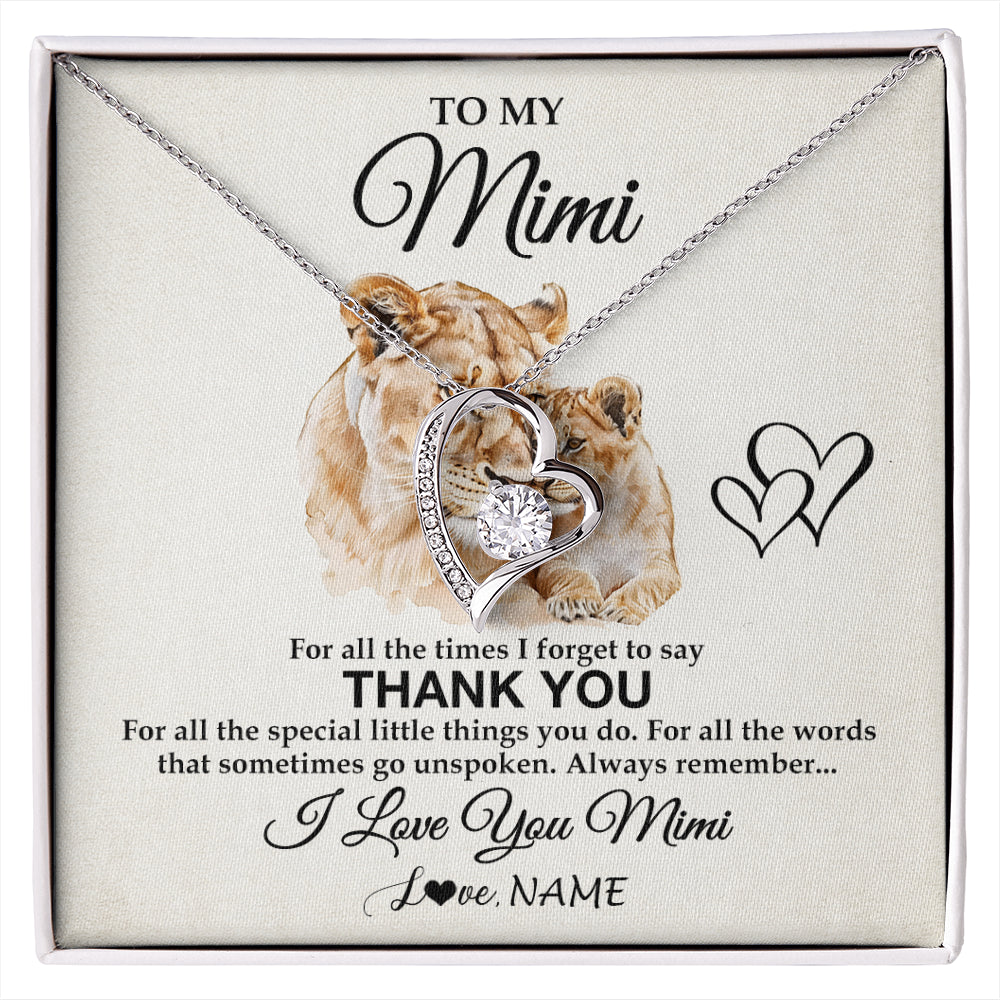 Forever Love Necklace 14K White Gold Finish | 1 | Personalized To My Mimi Necklace From Granddaughter Thank You Lion Mimi Gift For Mothers Day Birthday Gift Christmas For Mimi Customized Gift Box Message Card | siriusteestore