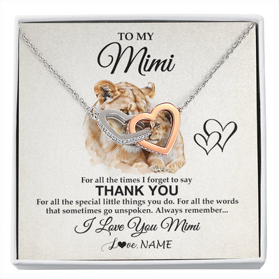 Interlocking Hearts Necklace Stainless Steel & Rose Gold Finish | 1 | Personalized To My Mimi Necklace From Granddaughter Thank You Lion Mimi Gift For Mothers Day Birthday Gift Christmas For Mimi Customized Gift Box Message Card | siriusteestore