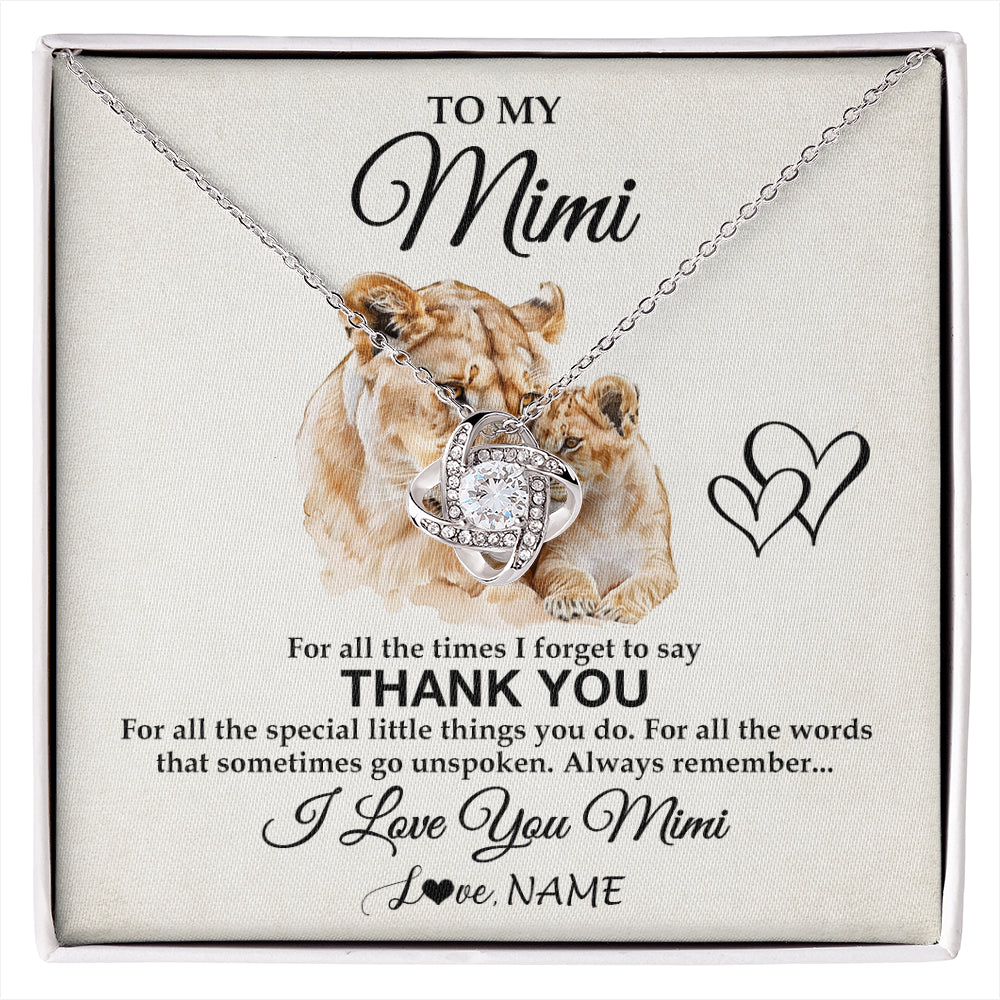 Love Knot Necklace 14K White Gold Finish | 1 | Personalized To My Mimi Necklace From Granddaughter Thank You Lion Mimi Gift For Mothers Day Birthday Gift Christmas For Mimi Customized Gift Box Message Card | siriusteestore
