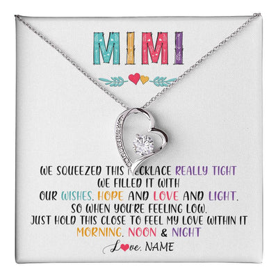 Forever Love Necklace 14K White Gold Finish | 1 | Personalized To My Mimi Necklace From Grandkids Granddaughter We Squeezed This Necklace Mimi Birthday Mothers Day Christmas Customized Gift Box Message Card | siriusteestore