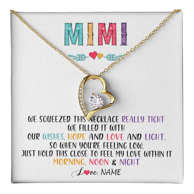 Forever Love Necklace 18K Yellow Gold Finish | 1 | Personalized To My Mimi Necklace From Grandkids Granddaughter We Squeezed This Necklace Mimi Birthday Mothers Day Christmas Customized Gift Box Message Card | siriusteestore