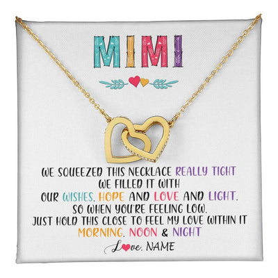 Interlocking Hearts Necklace 18K Yellow Gold Finish | 1 | Personalized To My Mimi Necklace From Grandkids Granddaughter We Squeezed This Necklace Mimi Birthday Mothers Day Christmas Customized Gift Box Message Card | siriusteestore