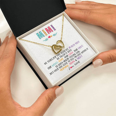 Interlocking Hearts Necklace 18K Yellow Gold Finish | 2 | Personalized To My Mimi Necklace From Grandkids Granddaughter We Squeezed This Necklace Mimi Birthday Mothers Day Christmas Customized Gift Box Message Card | siriusteestore