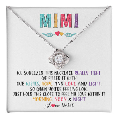 Love Knot Necklace 14K White Gold Finish | 1 | Personalized To My Mimi Necklace From Grandkids Granddaughter We Squeezed This Necklace Mimi Birthday Mothers Day Christmas Customized Gift Box Message Card | siriusteestore