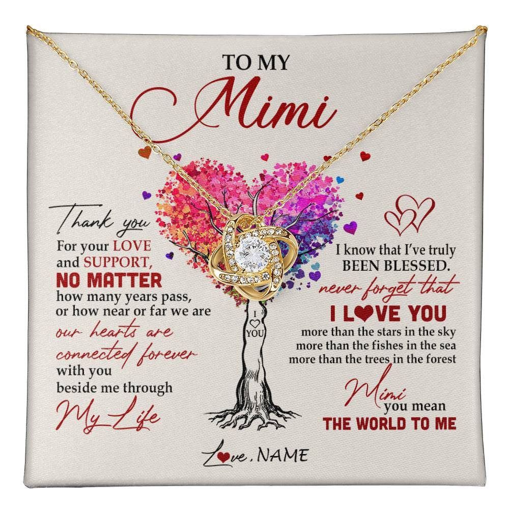 Love Knot Necklace 18K Yellow Gold Finish | 1 | Personalized To My Mimi Necklace From Grandkids Never Forget That I Love You You Mean The World Mimi Birthday Mothers Day Christmas Customized Gift Box Message Card | siriusteestore