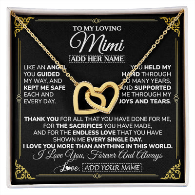 Interlocking Hearts Necklace 18K Yellow Gold Finish | 1 | Personalized To My Mimi Necklace Gifts Meaningful Gift To Mimi From Granddaughter Without You There Is No Me Mothers Day Birthday Custom Gift Box Message Card | https://siriusteestore.