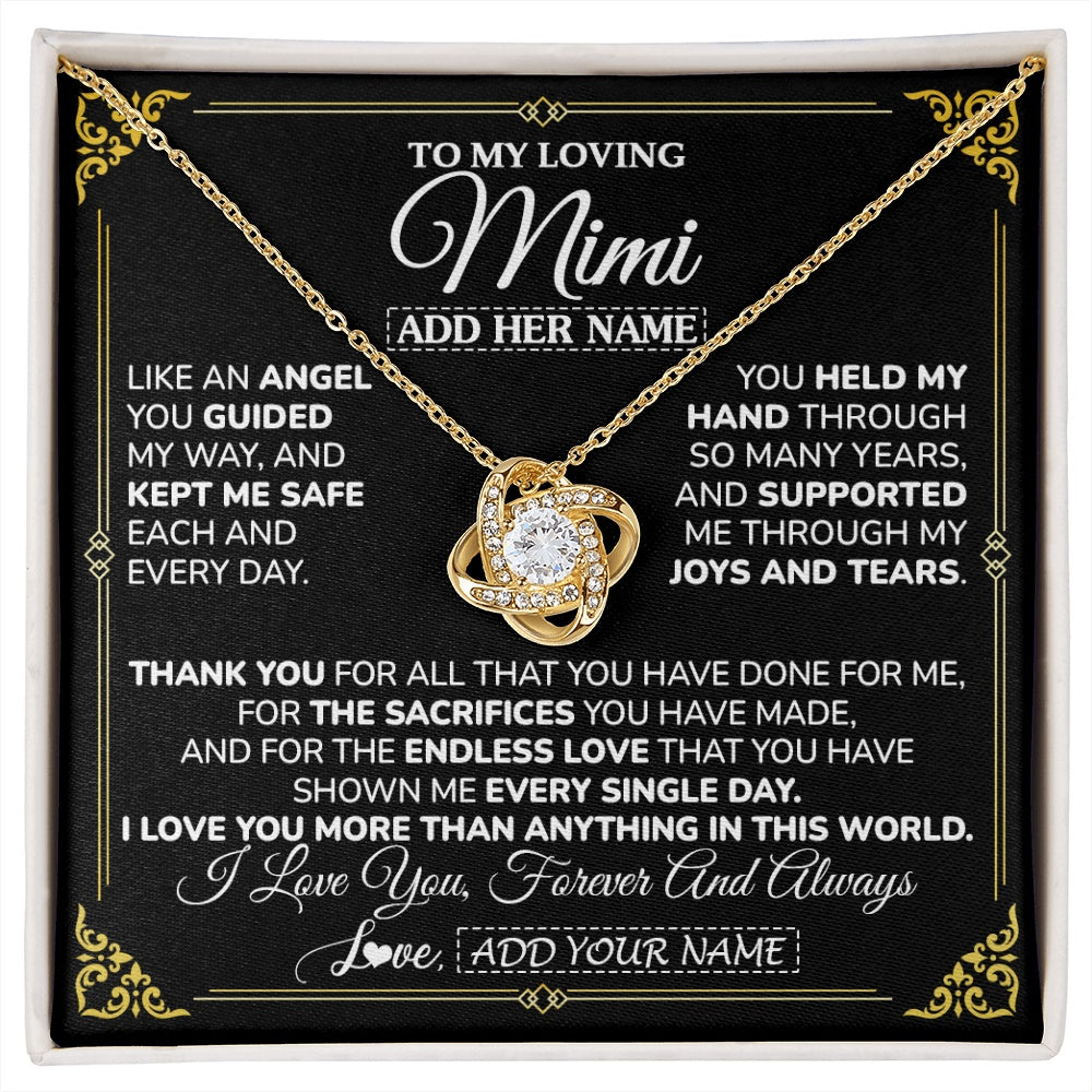 Love Knot Necklace 18K Yellow Gold Finish | 1 | Personalized To My Mimi Necklace Gifts Meaningful Gift To Mimi From Granddaughter Without You There Is No Me Mothers Day Birthday Custom Gift Box Message Card | https://siriusteestore.