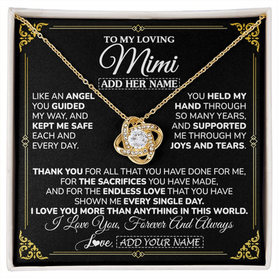 Love Knot Necklace 18K Yellow Gold Finish | 1 | Personalized To My Mimi Necklace Gifts Meaningful Gift To Mimi From Granddaughter Without You There Is No Me Mothers Day Birthday Custom Gift Box Message Card | https://siriusteestore.