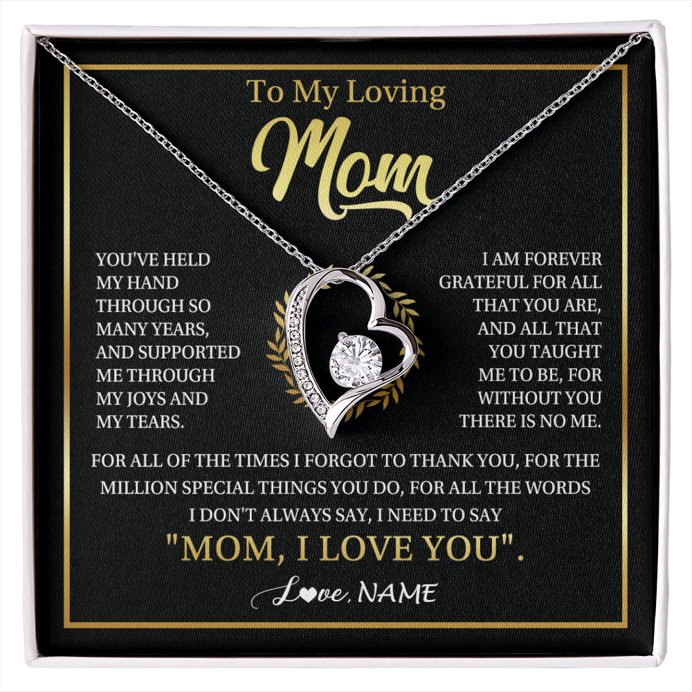 Forever Love Necklace 14K White Gold Finish | 1 | Personalized To My Mom Gifts Necklace From Daughter Son Grateful Thank You Mom Birthday Gifts Mothers Day Jewelry Christmas Customized Gift Box Message Card | siriusteestore