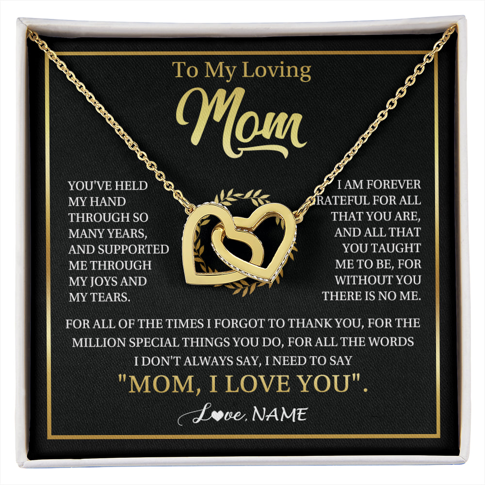 Interlocking Hearts Necklace 18K Yellow Gold Finish | 1 | Personalized To My Mom Gifts Necklace From Daughter Son Grateful Thank You Mom Birthday Gifts Mothers Day Jewelry Christmas Customized Gift Box Message Card | siriusteestore