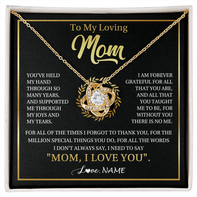 Love Knot Necklace 18K Yellow Gold Finish | 1 | Personalized To My Mom Gifts Necklace From Daughter Son Grateful Thank You Mom Birthday Gifts Mothers Day Jewelry Christmas Customized Gift Box Message Card | siriusteestore