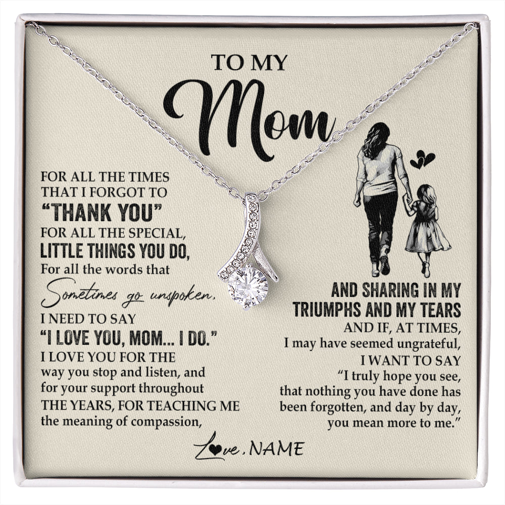 Alluring Beauty Necklace 14K White Gold Finish | 1 | Personalized To My Mom Necklace From Daughter For All The Times That I Forgot To Thank You Mom Birthday Mothers Day Christmas Customized Gift Box Message Card | siriusteestore