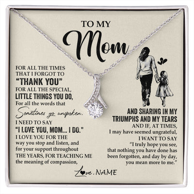 Alluring Beauty Necklace 14K White Gold Finish | 1 | Personalized To My Mom Necklace From Daughter For All The Times That I Forgot To Thank You Mom Birthday Mothers Day Christmas Customized Gift Box Message Card | siriusteestore