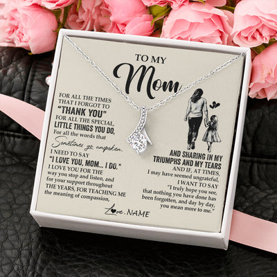 Alluring Beauty Necklace 14K White Gold Finish | 2 | Personalized To My Mom Necklace From Daughter For All The Times That I Forgot To Thank You Mom Birthday Mothers Day Christmas Customized Gift Box Message Card | siriusteestore