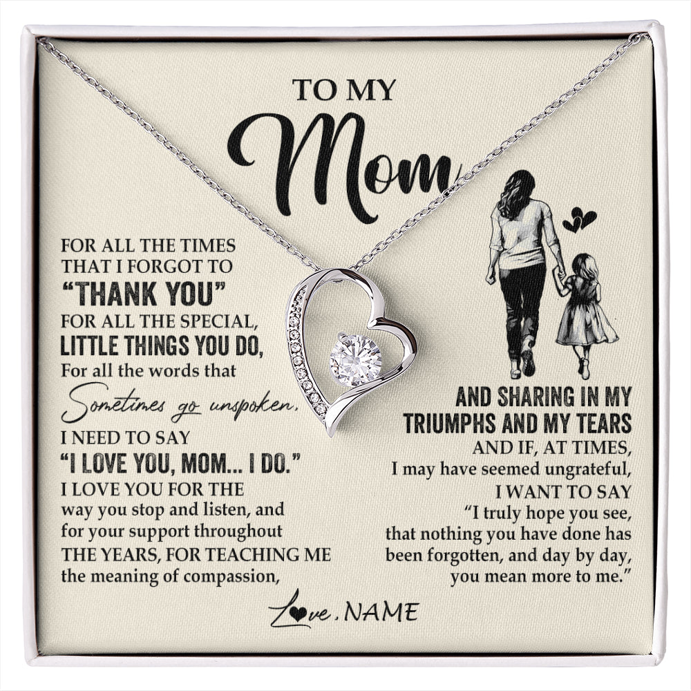 Forever Love Necklace 14K White Gold Finish | 1 | Personalized To My Mom Necklace From Daughter For All The Times That I Forgot To Thank You Mom Birthday Mothers Day Christmas Customized Gift Box Message Card | siriusteestore